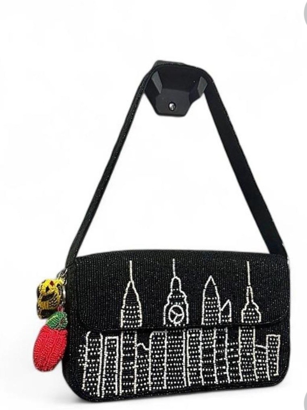 Viral TJ Maxx NYC Black Beaded Cityscape Shoulder Bag with Charms.